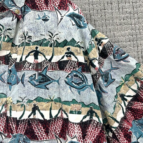 Vintage Avi Kahala Shirt Mens Size XL Multi Pullover Short Sleeve Fish Surfer - Picture 5 of 11